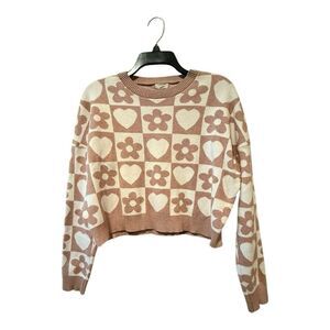 debut Sweater Crop Pink White Juniors M